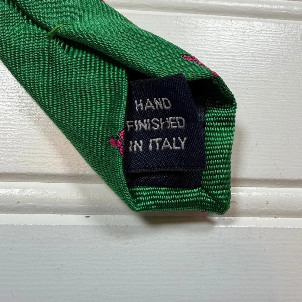 Polo Ralph Lauren Kids Silk Tie Green Pink Turtle Vintage Hand Finished Italy